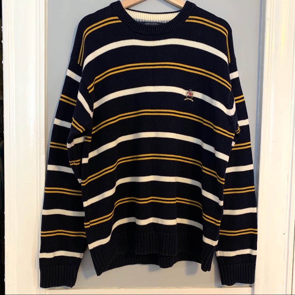 Vintage Tommy Hilfiger 90s Striped Crest Sweater
